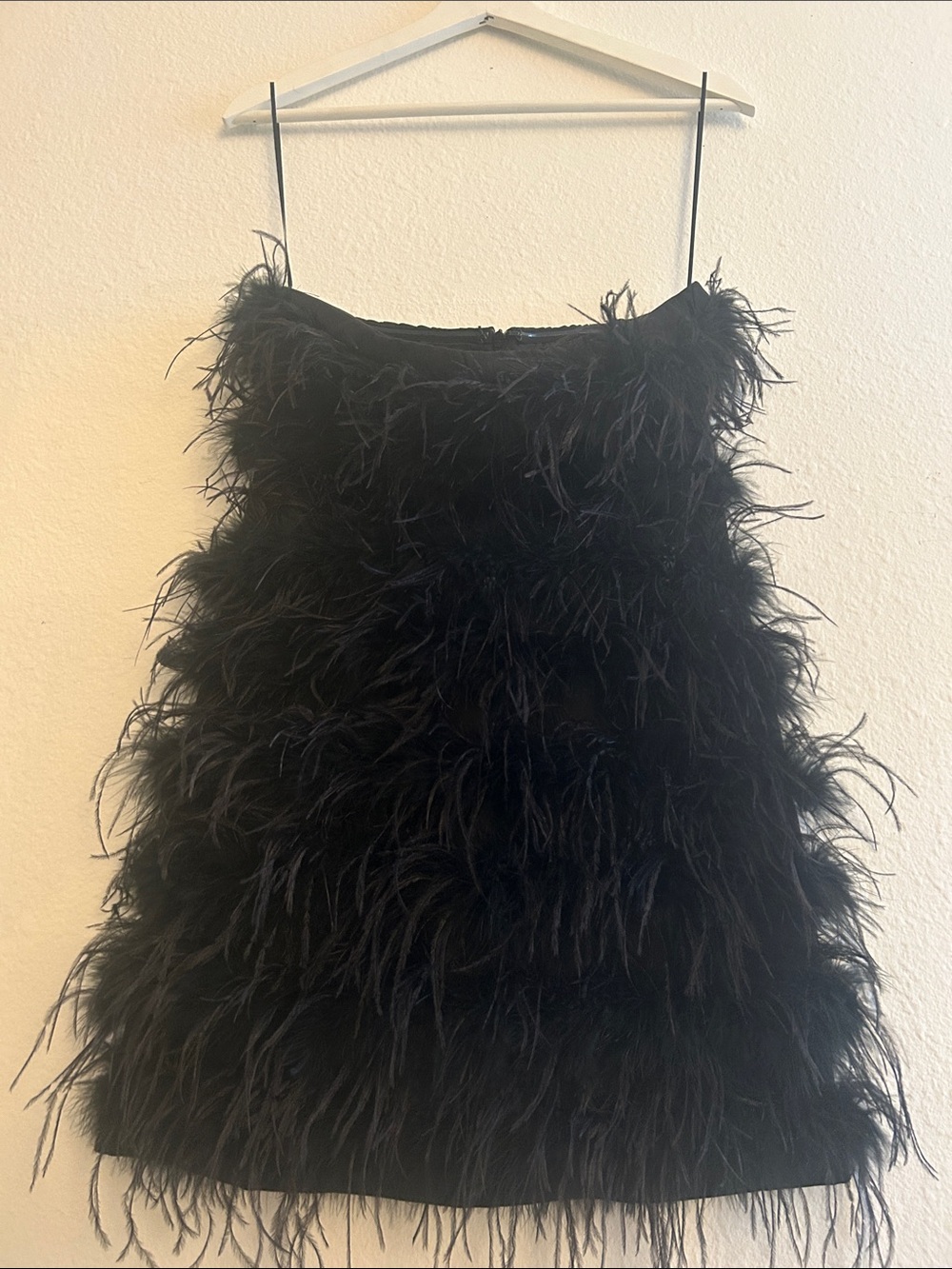 Nasty Gal Black Strapless Feather-Trim Mini Dress